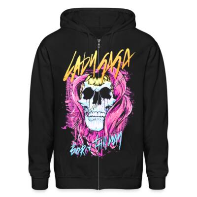 Born This Way Skull Zip Up Hoodie Miniatura
